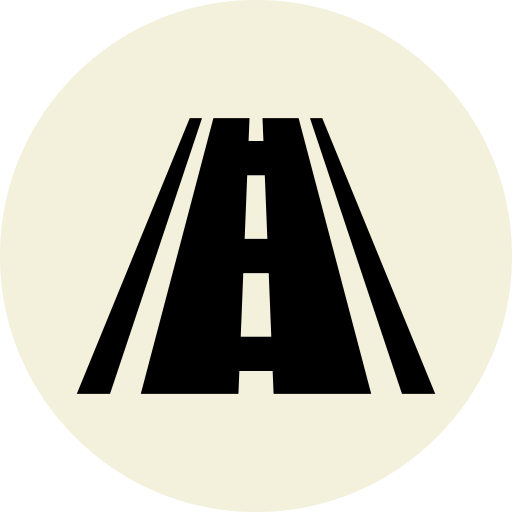 Road icon showing a straight roadway with lane markings, representing a road or route.