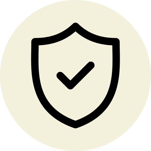 Shield icon with a checkmark, representing security, protection, or verified safety.