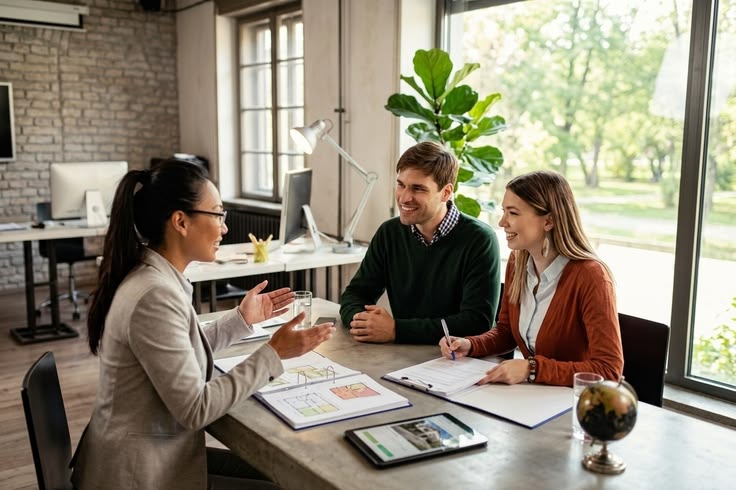 Real estate agent discusss with client